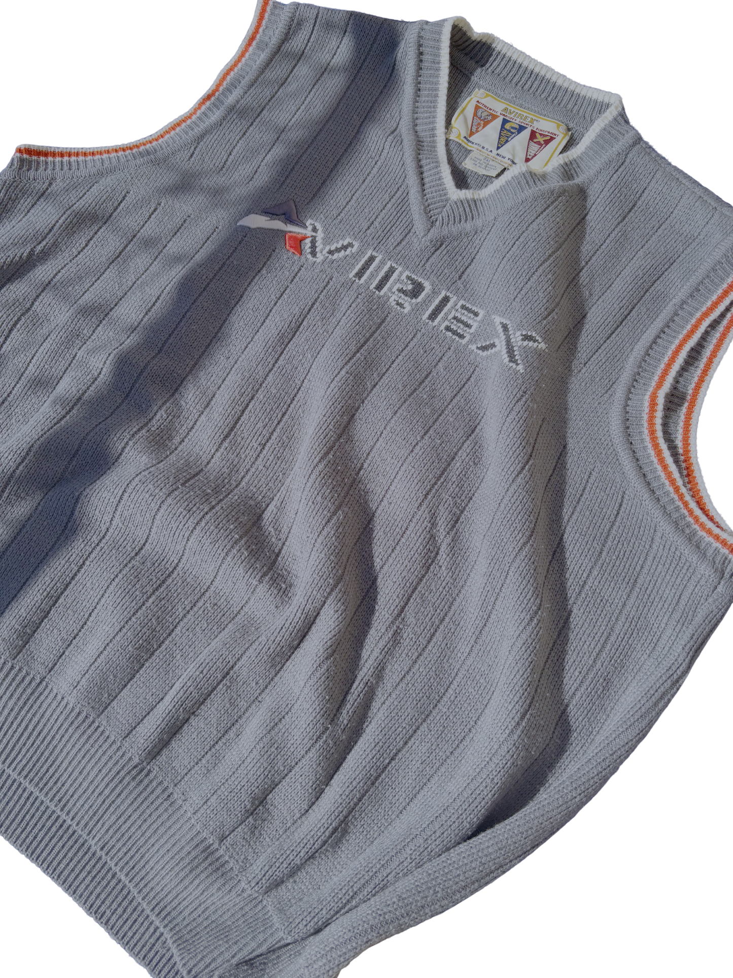 Vintage Avirex Ribbed Knit Vest – Grey / Red Trim XXL