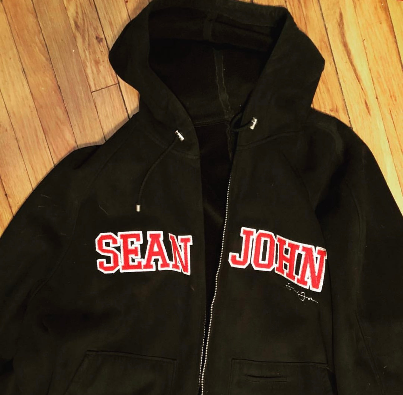 Rare Sean John Suede Zip-Up Hoodie – Black XXL