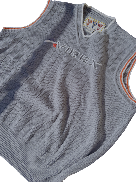 Vintage Avirex Ribbed Knit Vest – Grey / Red Trim XXL