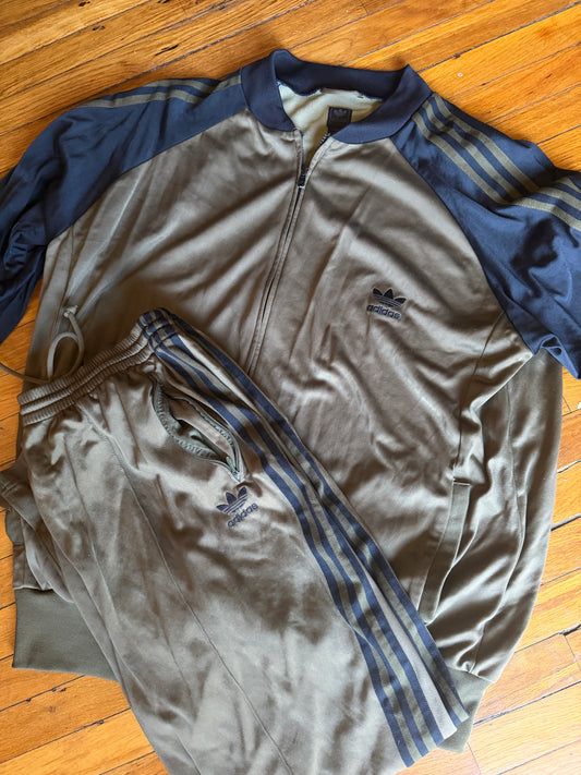 Vintage Adidas Olive Track Suit (Jacket & Pants) XXL