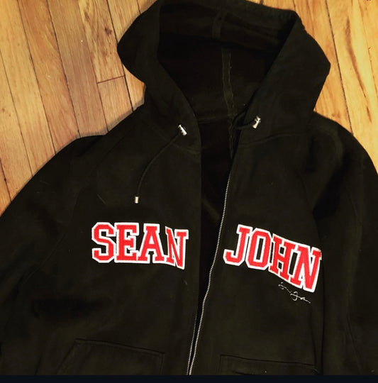 Rare Sean John Suede Zip-Up Hoodie – Black XXL